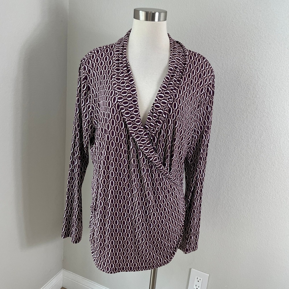 Ann Taylor Womens Plus XXL Plum Purple Geometric Chain Link V Neck Knit Top